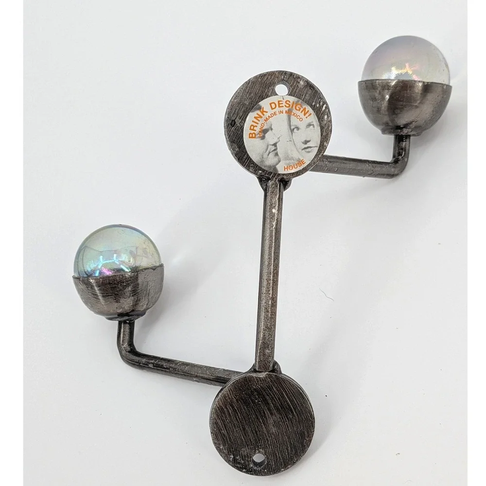 Brink Design House Metal Double Wall Hook Iridescent Glass Orbs Handmade Mexico